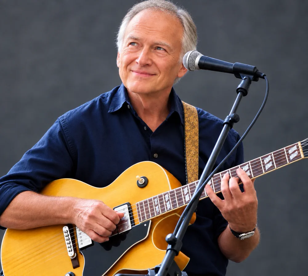 RichMo Brown, jazz guitarist, playing guitar and singing into a microphone.